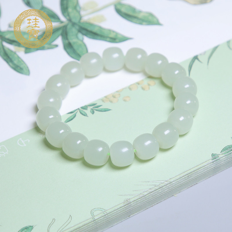 珪宝和田玉青白玉老型珠手链男士桶珠玉手串10*11mm女款天然玉石