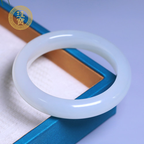 珪宝和田玉白冰晴水宽条手镯52mm