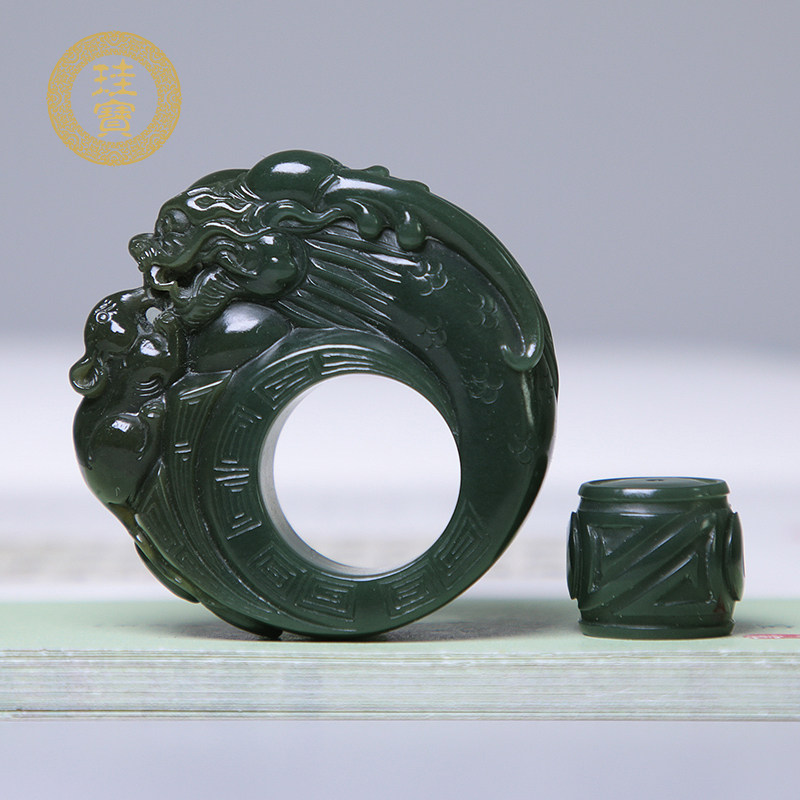 珪宝和田玉青玉龙鼠玉琮内径23mm