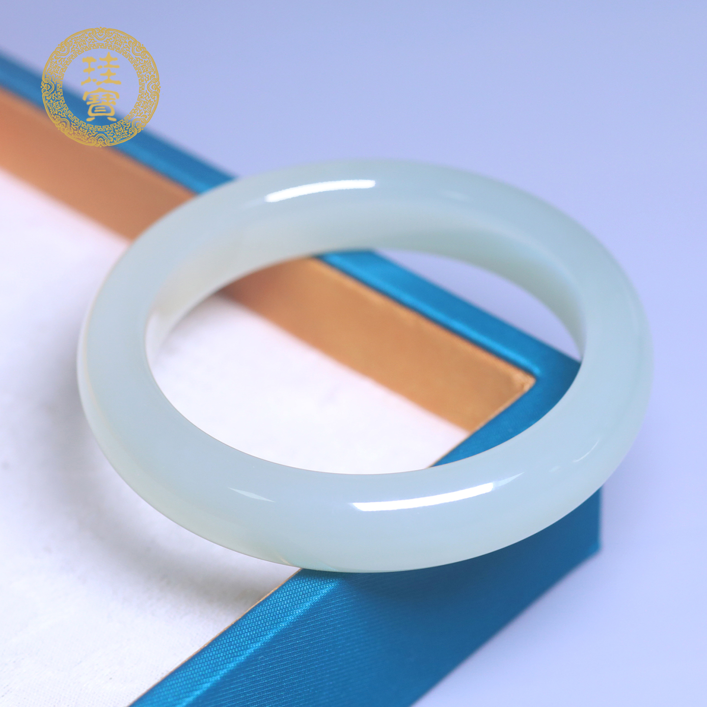 珪宝和田玉白冰晴宽条手镯女56mm