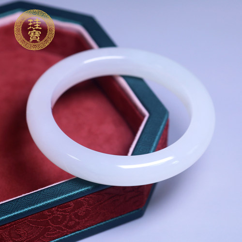 珪宝和田玉白玉宽条手镯女57.4mm