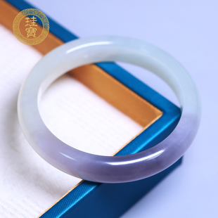 珪宝53mm和田玉冰烟紫宽条手镯女款一口紫玉镯子玉器手饰礼物1A64