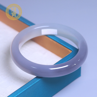 珪宝55.4mm和田玉冰烟紫宽条手镯女款 半白半紫玉镯子天然玉石7370