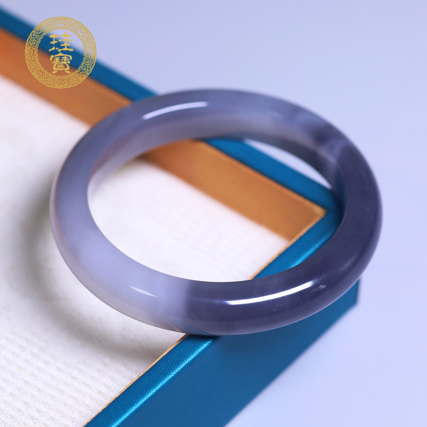 珪宝和田玉冰烟紫宽条手镯55.2mm