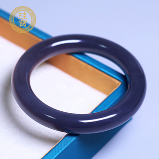 珪宝55mm和田玉冰烟紫胖圆条手镯女款帝王紫玉镯子天然玉石带证书