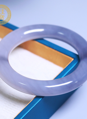 珪宝59mm和田玉冰烟紫胖圆条手镯女士美人条玉镯子天然玉石带证书