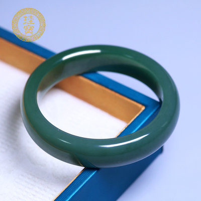 珪宝和田玉碧玉宽版手镯女款56mm