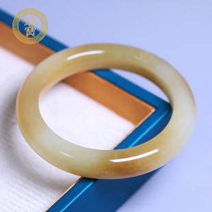 珪宝54.3mm和田玉糖玉宽条手镯女款 玉镯子玉器手饰天然带证书X535