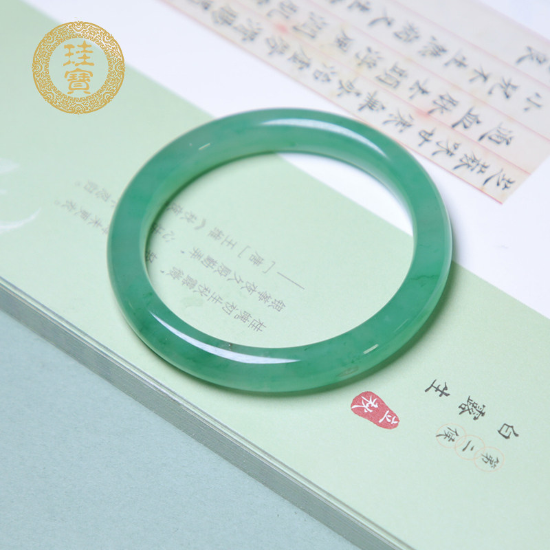 珪宝独龙玉宽条手镯女款天然玉石飘花玉镯子圈口54.7mm带证书1351