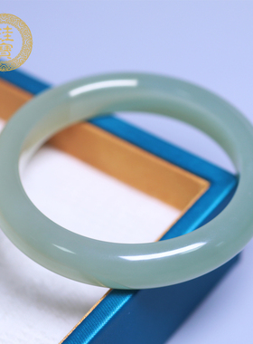 珪宝和田玉绿晴宽条手镯女士55mm