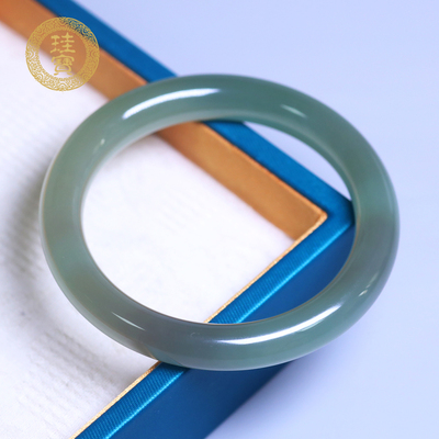 珪宝和田玉湖水绿圆条手镯57mm女