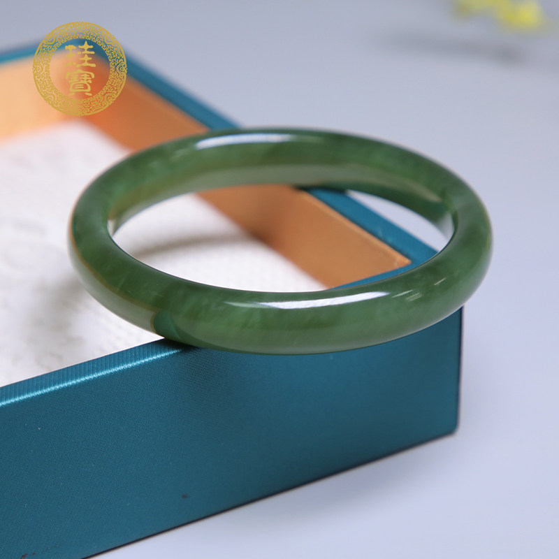 珪宝和田玉碧玉正装手镯女款玉镯子天然玉石带证书圈口56.4mm送礼