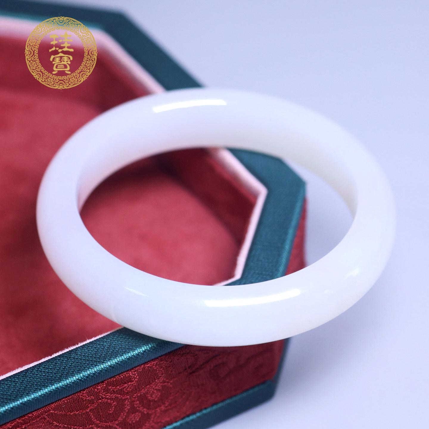 珪宝和田玉宽条玉镯女士55.4mm