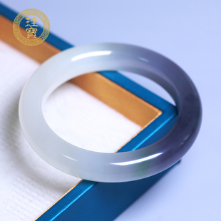 珪宝55mm和田玉烟紫翠青三色宽条手镯女款玉石镯子天然带证书4120