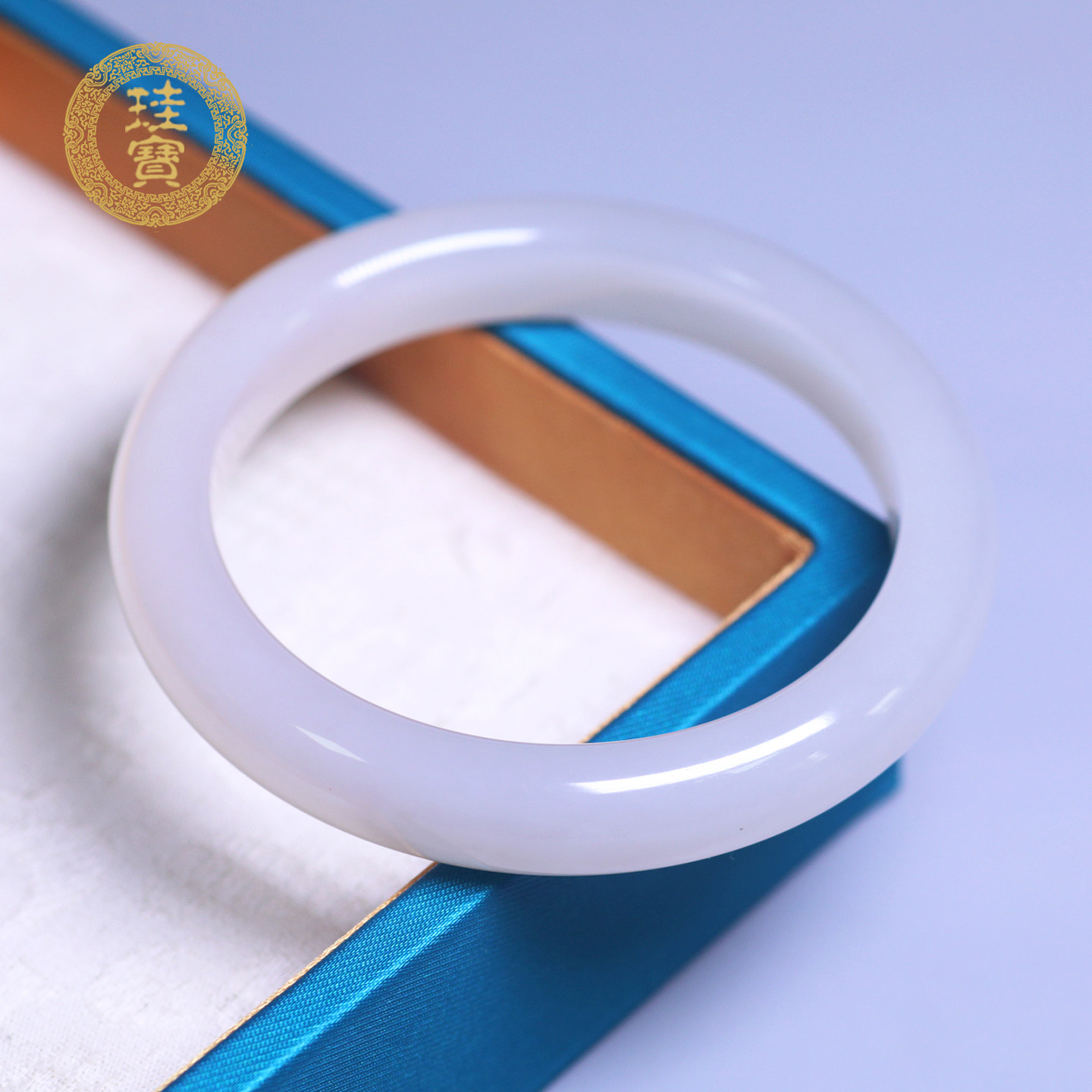 珪宝和田玉藕粉宽条手镯女56.3mm