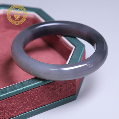 珪宝和田玉烟紫宽条手镯56.2mm