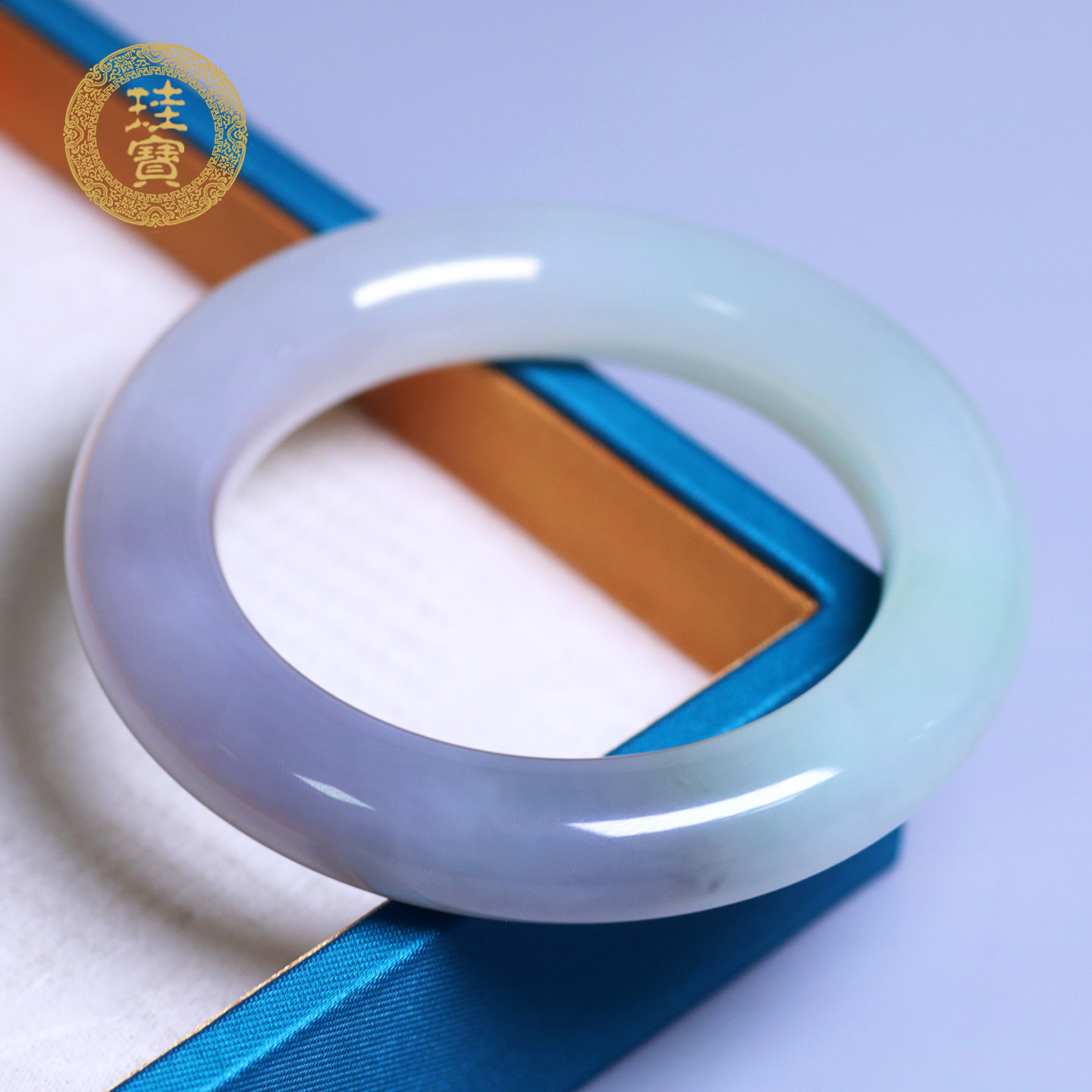 珪宝和田玉烟紫翠青圆条手镯55mm