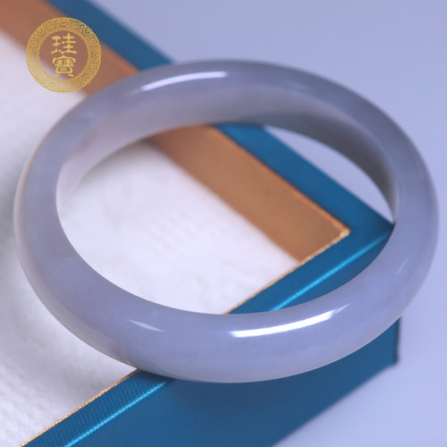 珪宝和田玉烟紫宽条手镯女款55mm