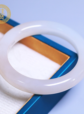 珪宝和田玉藕粉宽条手镯女士57mm