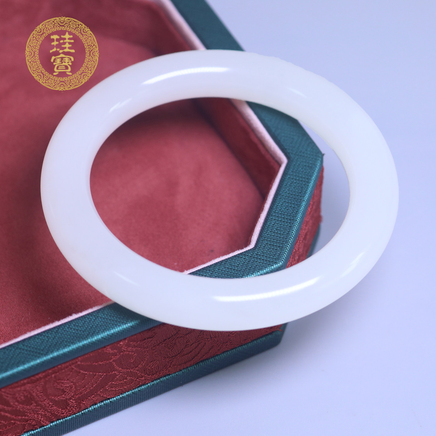 珪宝和田玉白玉圆条手镯女58.8mm