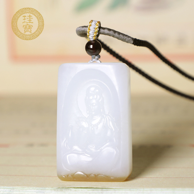珪宝和田玉糖羊脂白玉观音吊坠