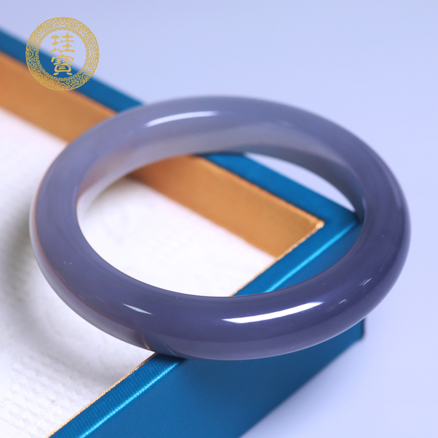 珪宝和田玉烟紫宽条手镯女55.4mm