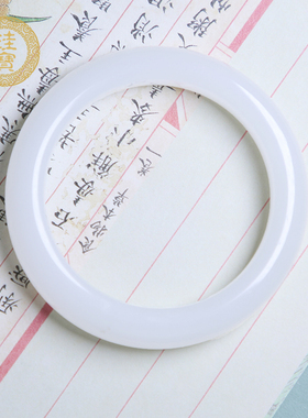 珪宝和田玉羊脂玉宽条手镯女款福镯冰底玉镯子圈口59mm带证书1519