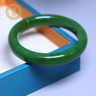 珪宝55.9mm和田玉碧玉宽条手镯女款玉石镯子天然带证书送女生礼物