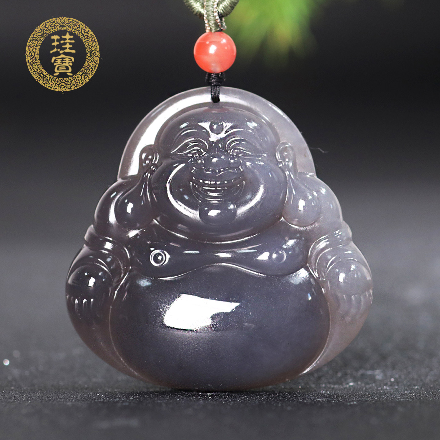 珪宝和田玉烟紫弥勒佛吊坠女款大肚笑佛挂件天然玉石玉项链带证书