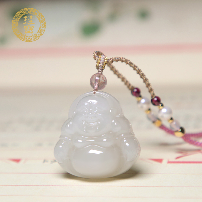 珪寶和田玉高冰藕粉笑佛吊墜