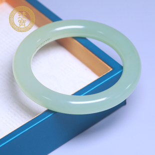 珪宝57mm和田玉冰晴水宽条手镯女款 福镯玉镯子天然玉石带证书0538