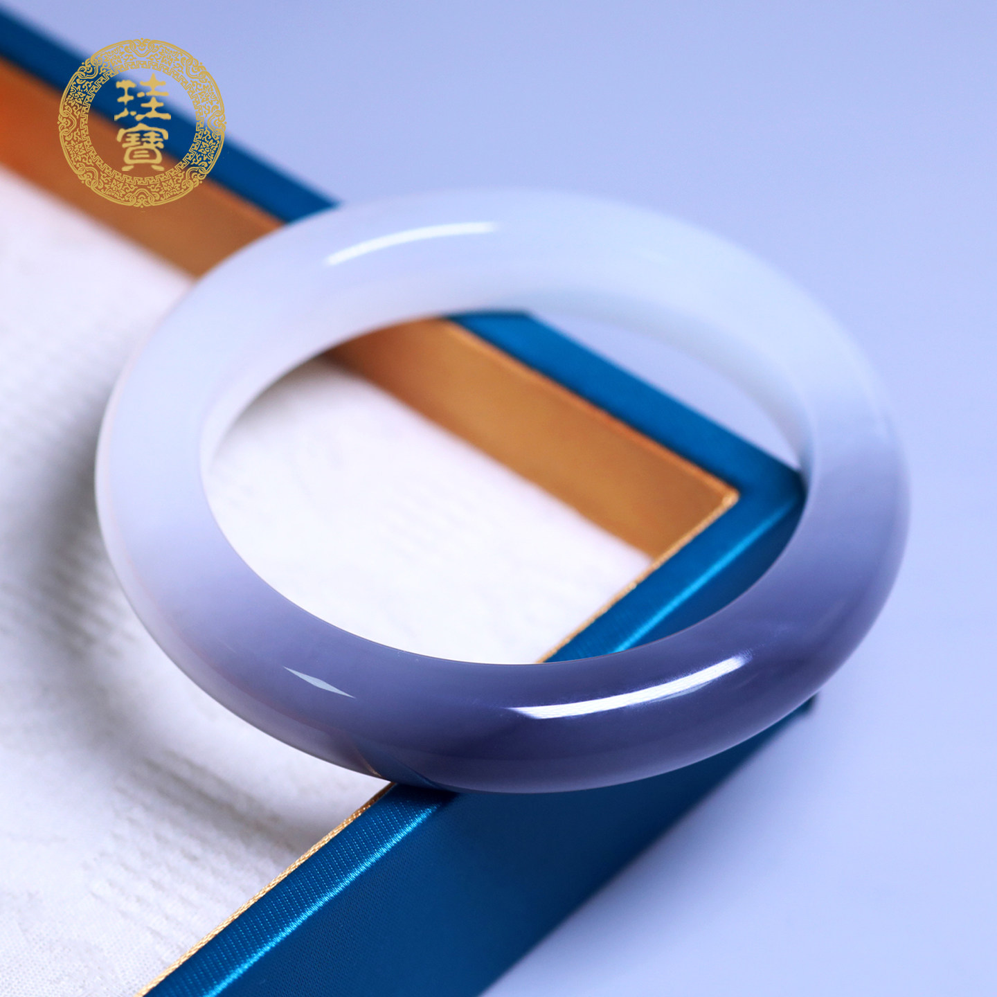 珪宝和田玉冰白烟紫宽条手镯59mm