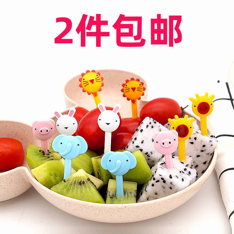 卡通迷你水果签便当签儿童水果叉创意时尚拼盘装饰签水果动物牙签