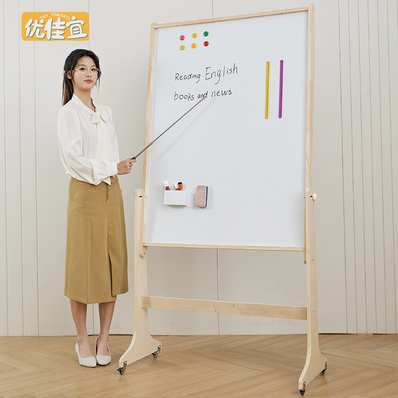 竖屏橡胶实木倾斜移动双面白板
