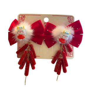 新年发饰儿童古风流苏马年发夹中国风女童汉服发卡蝴蝶结过年头饰