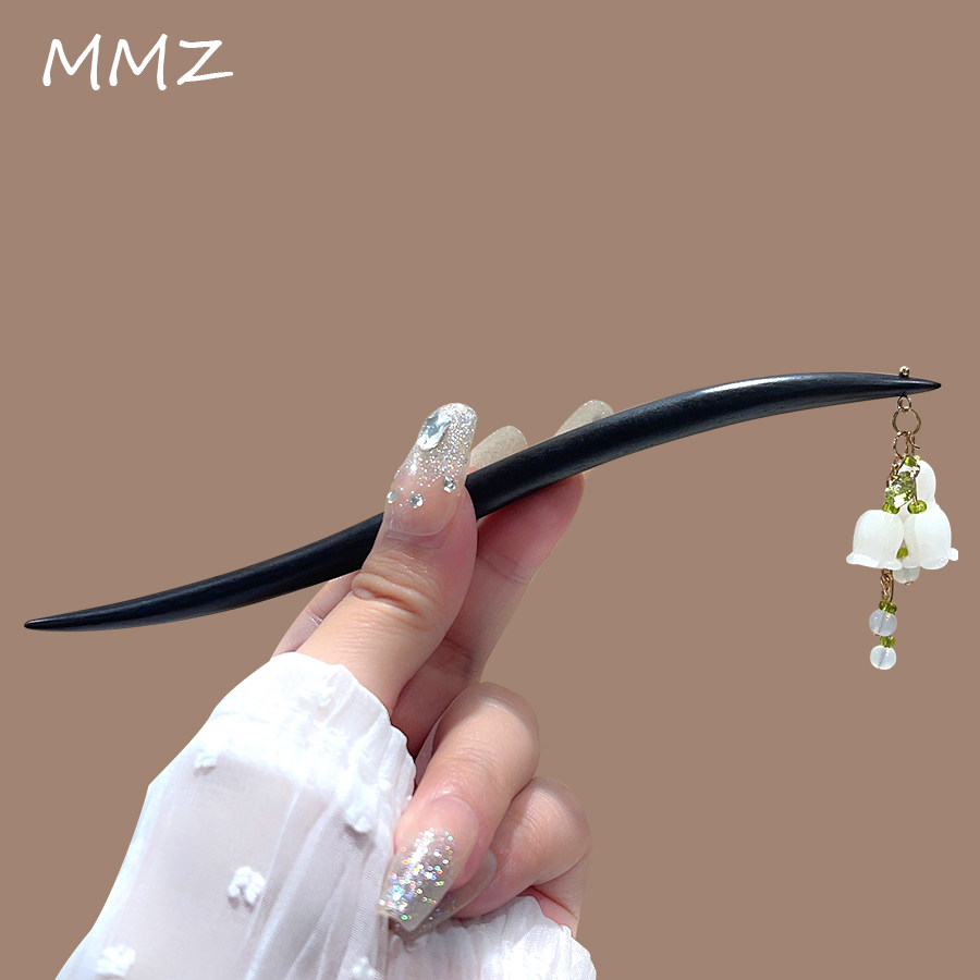 铃兰花步摇流苏发簪檀木簪子女新中式简约日常盘发钗子发饰品头饰