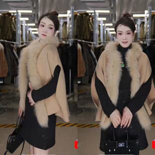 【专柜大上新】L M O M  秋冬2025新款羊毛狐狸毛斗篷外套女