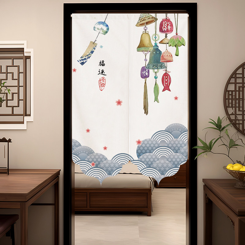 夏季门帘2025新款新中式免打孔高级感风水化解卧室茶室半截遮挡帘