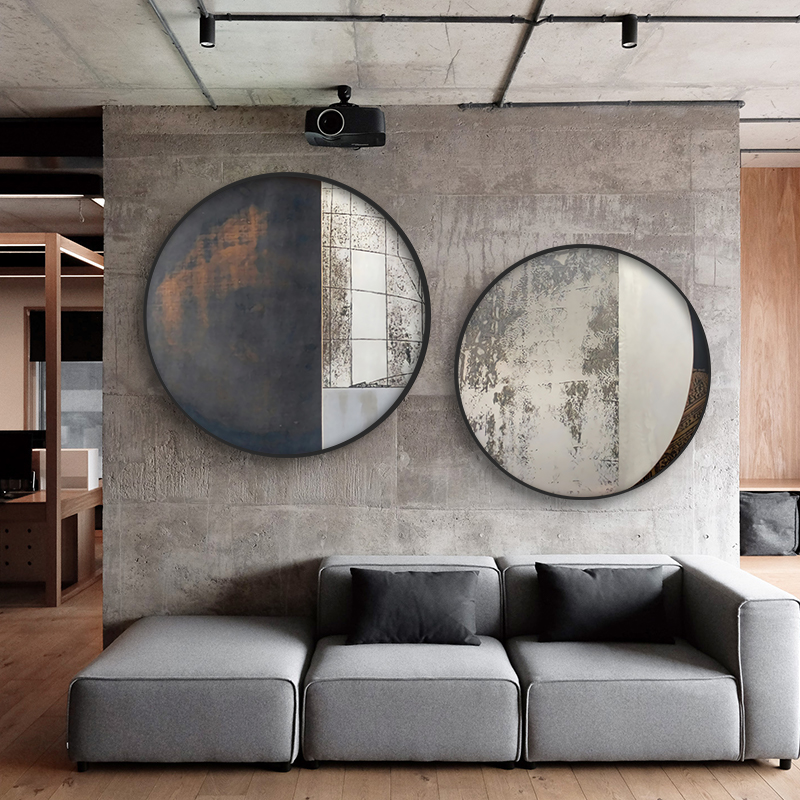 定做现画代简客墙厅壁玄关装饰画新式餐饭厅中圆形挂画厅轻奢酒约图片