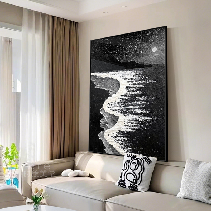 现代抽象客厅装饰画落地画海浪艺术沙发背景墙挂画高级感玄关壁画