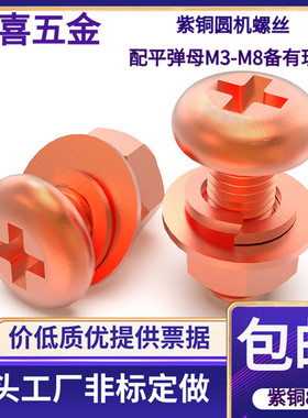 T2紫铜圆头十字螺丝导电红铜818圆机螺丝紫铜圆机套装组合M3456