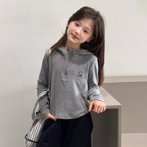 【260克膨体德绒，87聚酯纤维13氨纶】儿童秋冬季女童刺绣连帽打