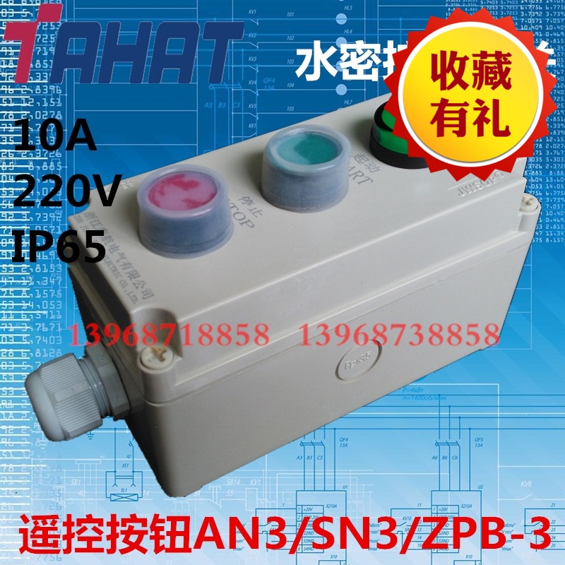 泰航电气SN3船用遥控开关AN3水密按钮开关 ZPB-3 防水启动按钮盒