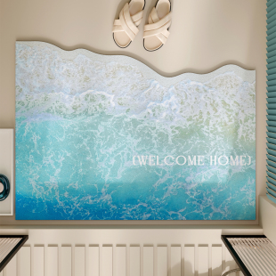 海浪浴室吸水地垫卫生间厕所洗手间门口专用脚垫子防滑地毯粉蓝色