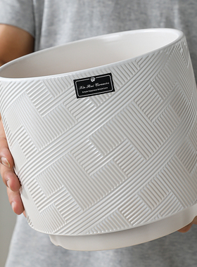 花盆陶瓷家用大号花器客厅白色轻奢高级虎皮兰套盆绿植专用盆栽盆