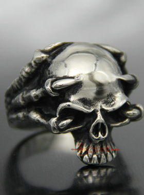 朋克风夸张兽爪骷髅头男士银戒指