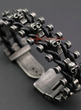 真皮复古钛钢不掉色霸气风手串