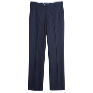 2024年秋冬厚款高档毛料西裤男中年宽松直筒免烫羊毛条纹西装裤子