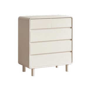 源氏木语加兰实木五斗柜奶油风白色小户型收纳抽屉柜斗柜靠墙斗橱