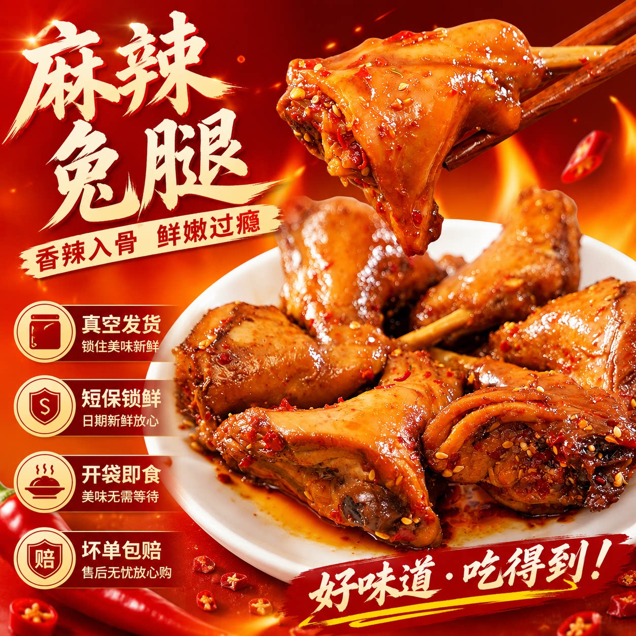 肖三婆麻辣兔腿冷吃兔正宗川味美食自贡冷吃兔即食熟食休闲零食